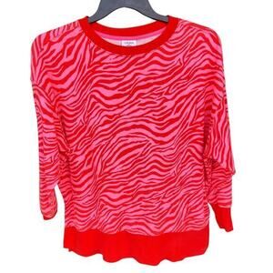 CABANA CROWN & IVY Pink Orange tropical Boxy oversized sweatshirt NWOT Sz S